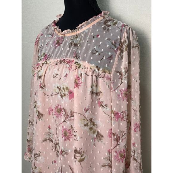 CeCe Floral Dot Mesh Blouse - Size M - Picture 1 of 9